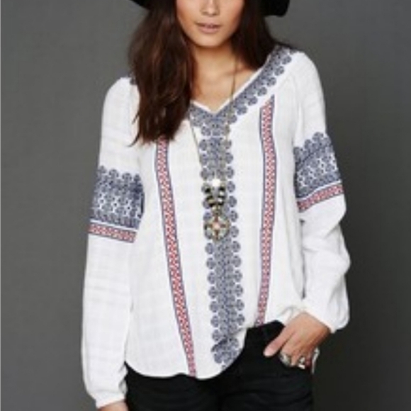 Free People Women's Boho Printed Cotton Gauze Sweater Top Size Small - Picture 3 of 10